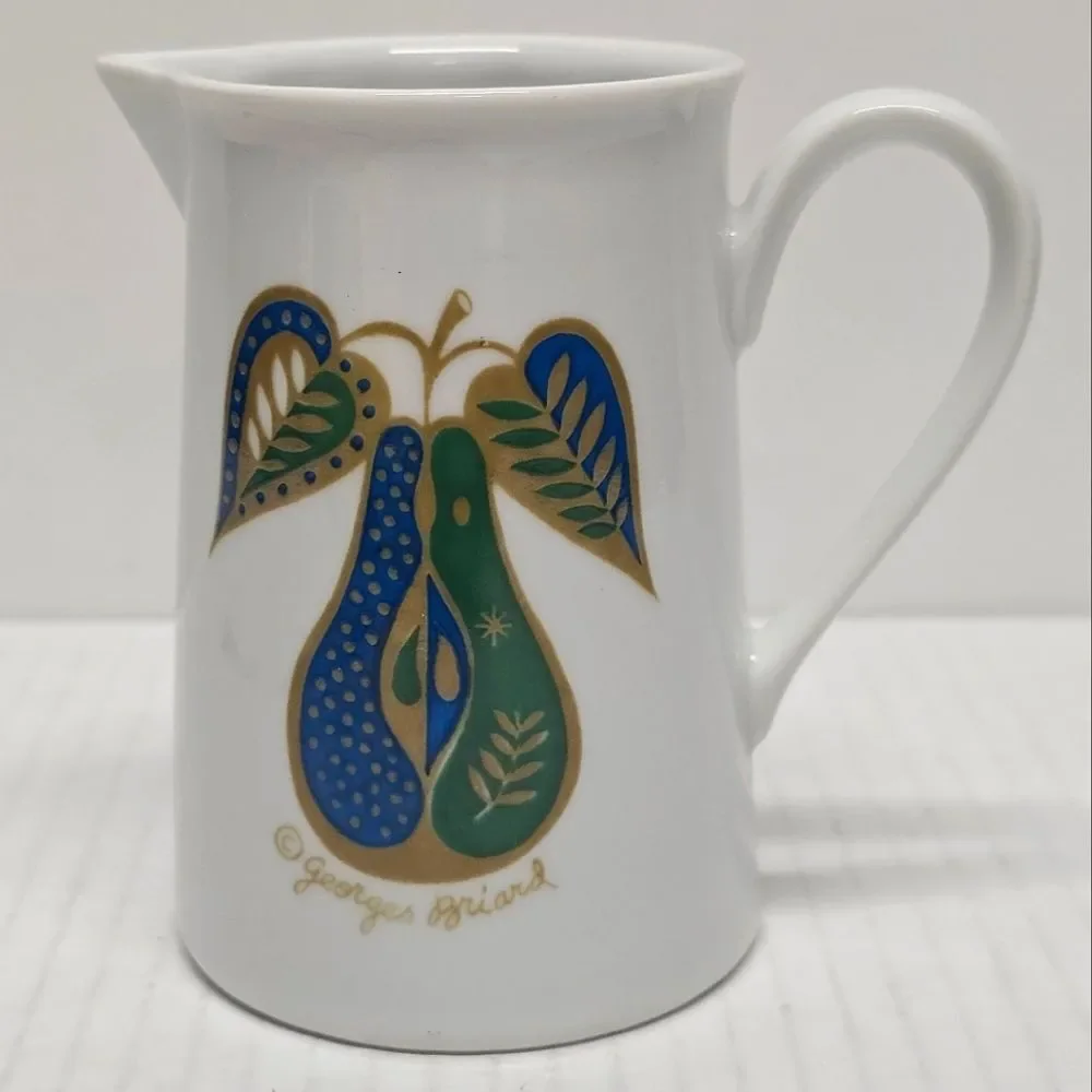 Georges Briard Creamer Forbidden Fruit Blue-green Pear with leaves Vintage MCM